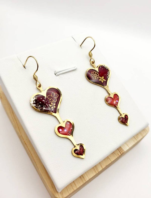 Boucles " trio de cœurs rouges "