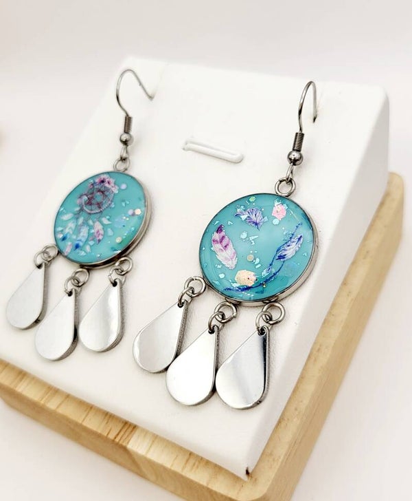 Boucles " Attrape-rêve turquoise "