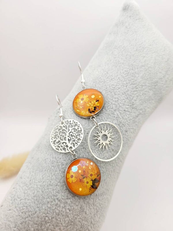 Boucles " Arbre de vie soleil orangé "