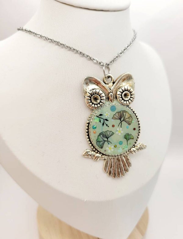 Collier " Hibou vert "