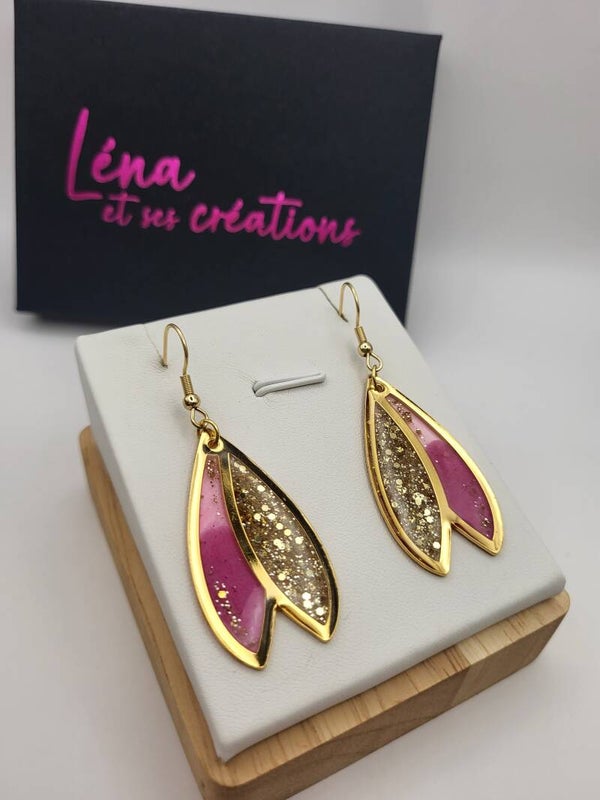 Boucles " Hélé'gantes ailes dorées roses "