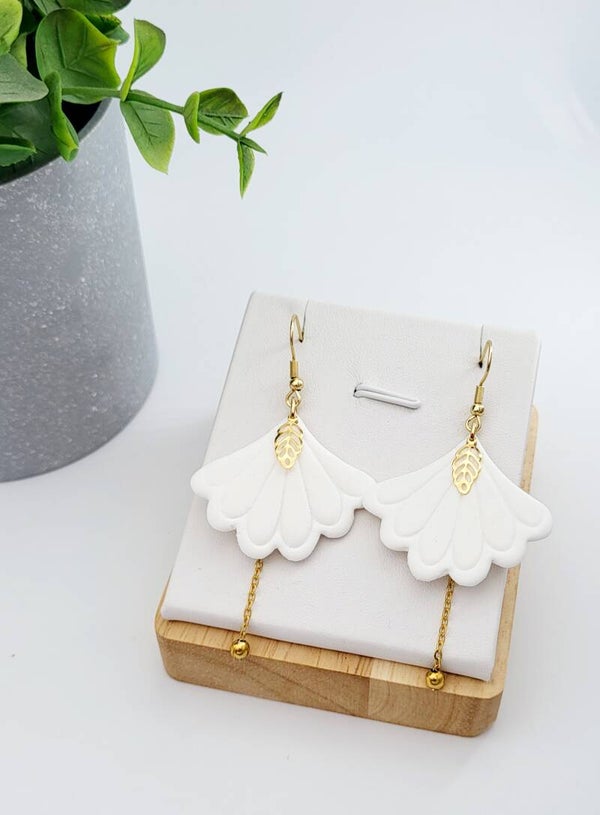 Boucles " Blanches feuilles dorées "