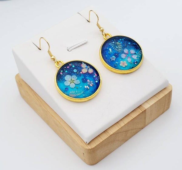 Boucles " Créoles bleues fleuries "