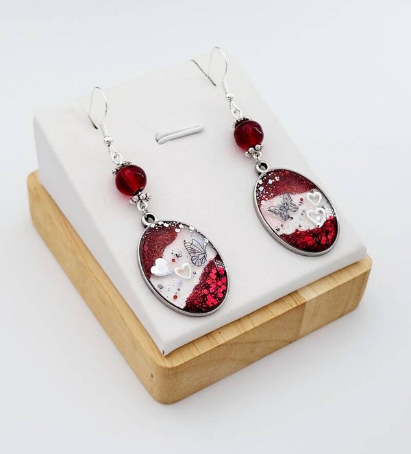 Boucles " Ovales Rouges pailletées "