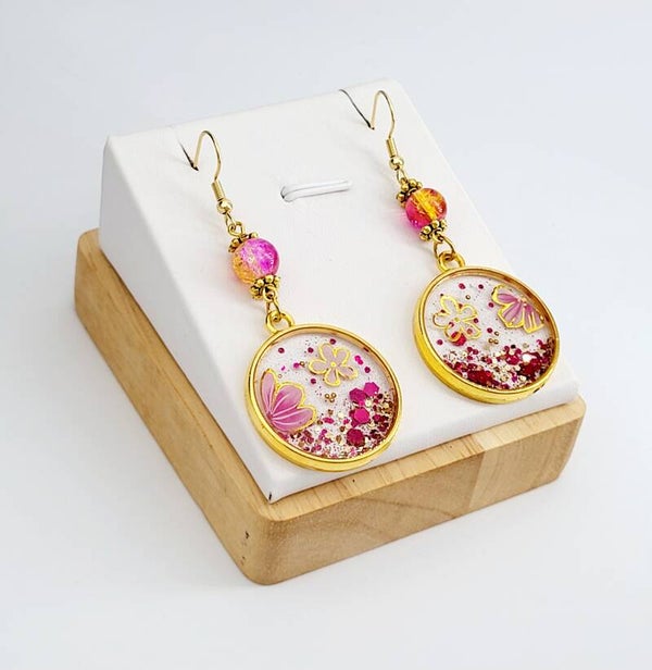 Boucles " dorées roses fleuries "