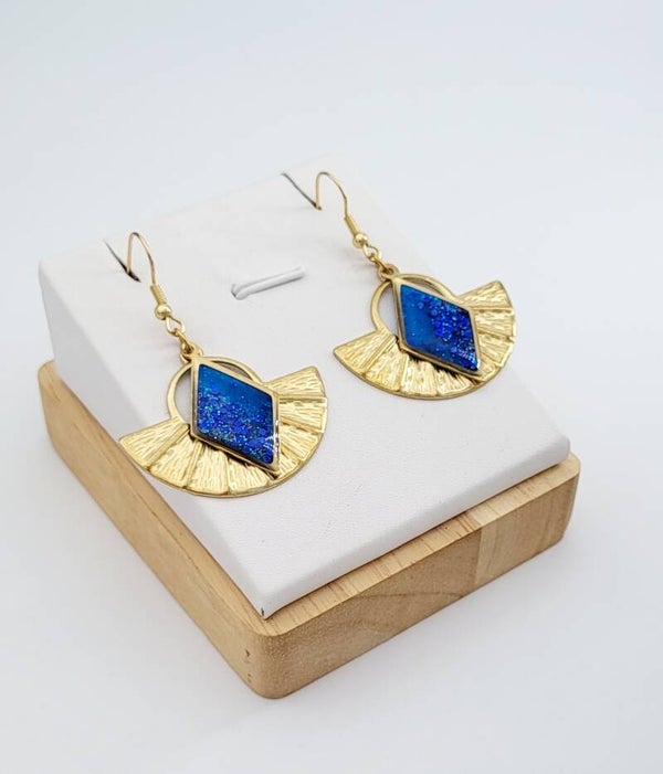 Boucles " Losanges bleus soleils "