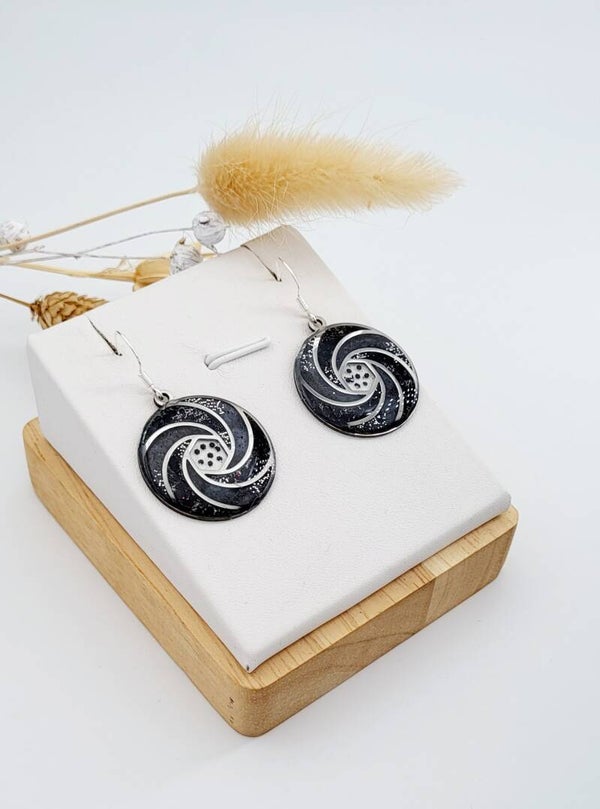 Boucles " Tourbillon noir argenté "