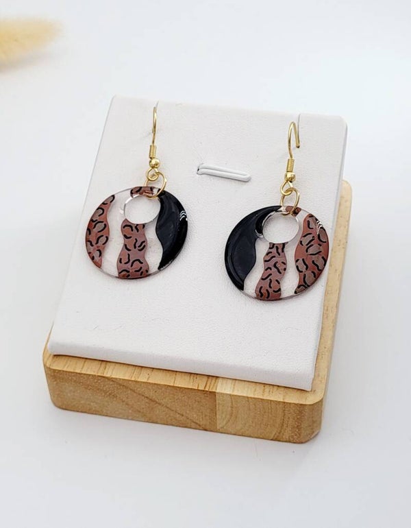 Boucles " Créoles léopard noires "