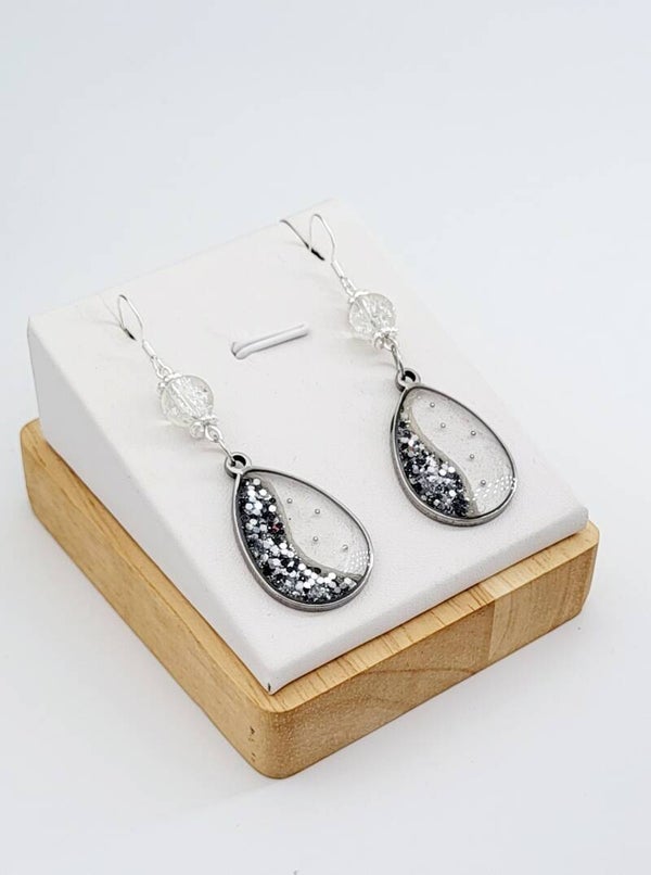 Boucles " Gouttes argentées bicolores "