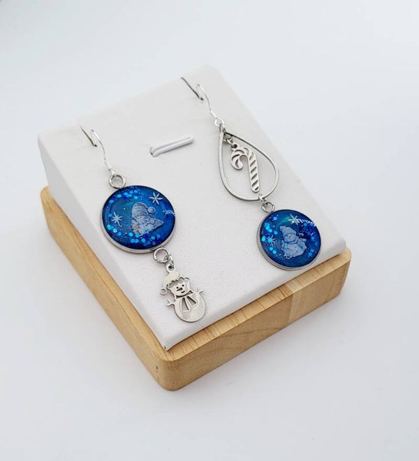 Boucles " Bonhomme de neige bleu nuit "