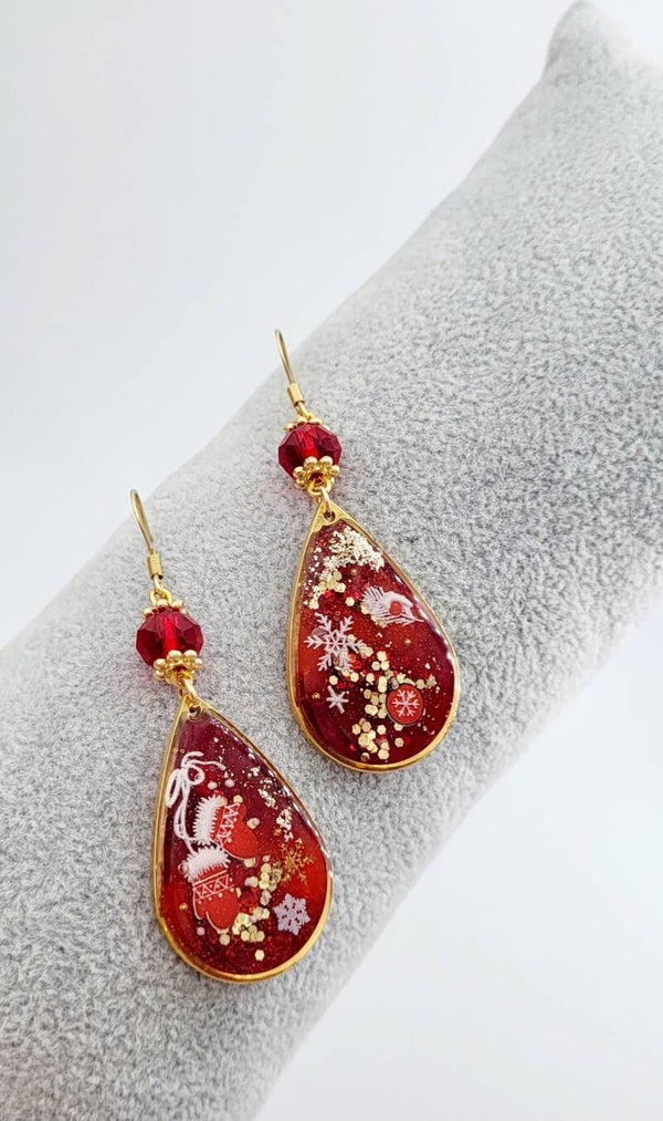 Boucles " Gouttes moufles rouges "
