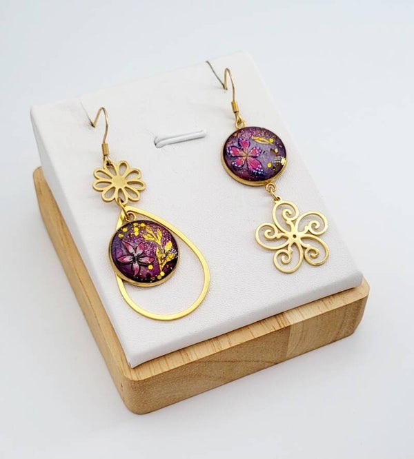 Boucles " fleurs mauves "