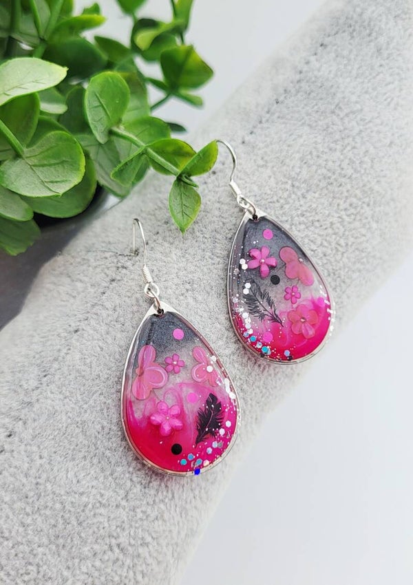 Boucles " Gouttes fuschias"