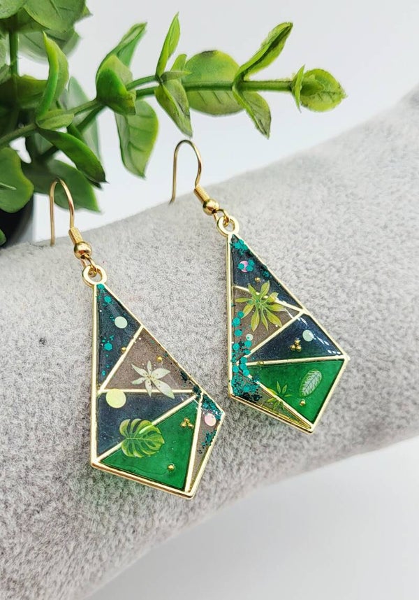 Boucles " Losanges feuilles vertes"