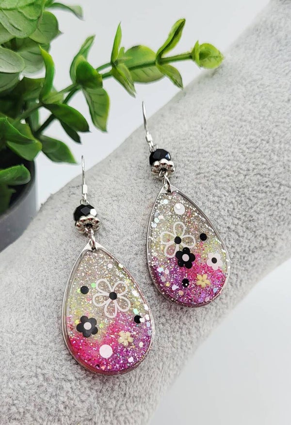 Boucles " En rose et noir "