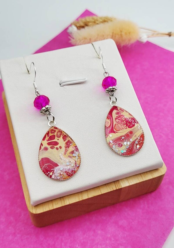 Boucles " Fuschia gouttes pailletées "