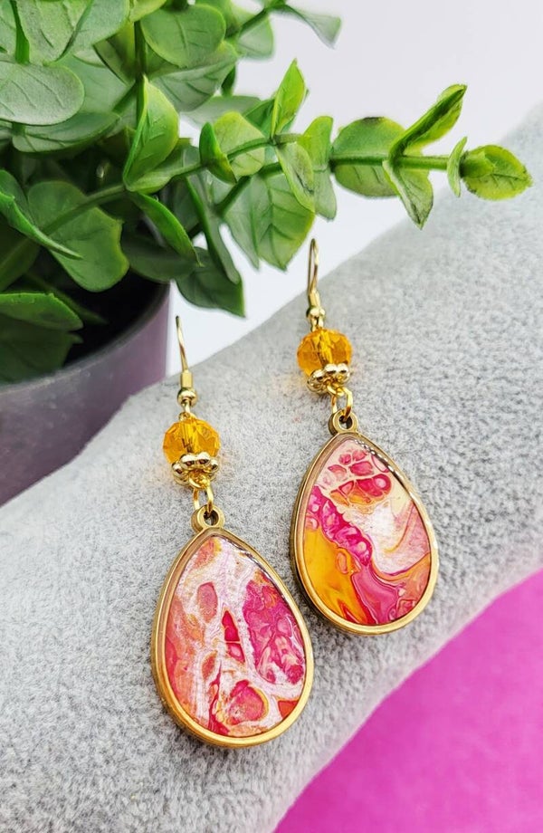 Boucles " Goutte fuchia orange "