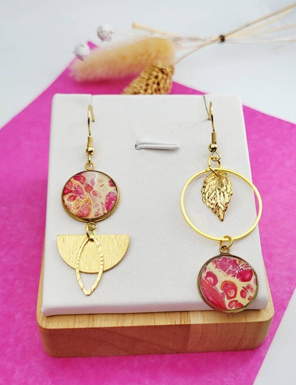 Boucles " Fuschia feuille "
