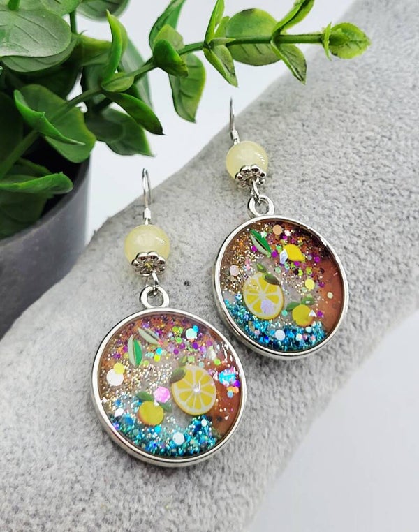 Boucles " Citrons Pailletés