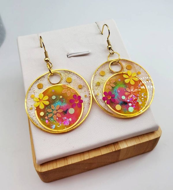 Boucles " Créoles fleuries en transparence "