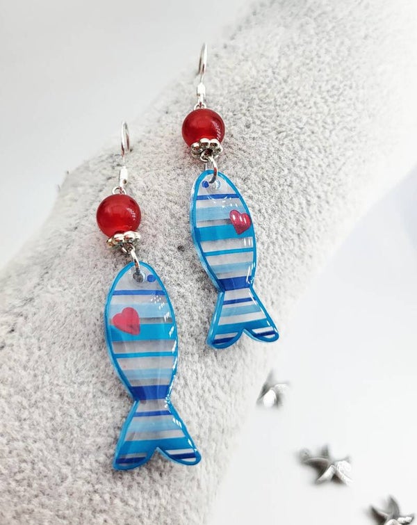 Boucles " Poissons bleus et rouges "