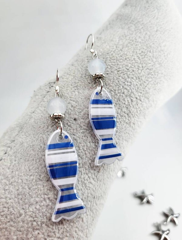Boucles " Poissons bleu et blanc"