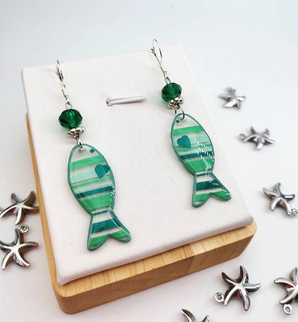 Boucles " Poissons tons verts"