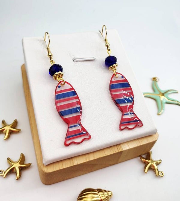 Boucles " Poissons Bleu et rouge "