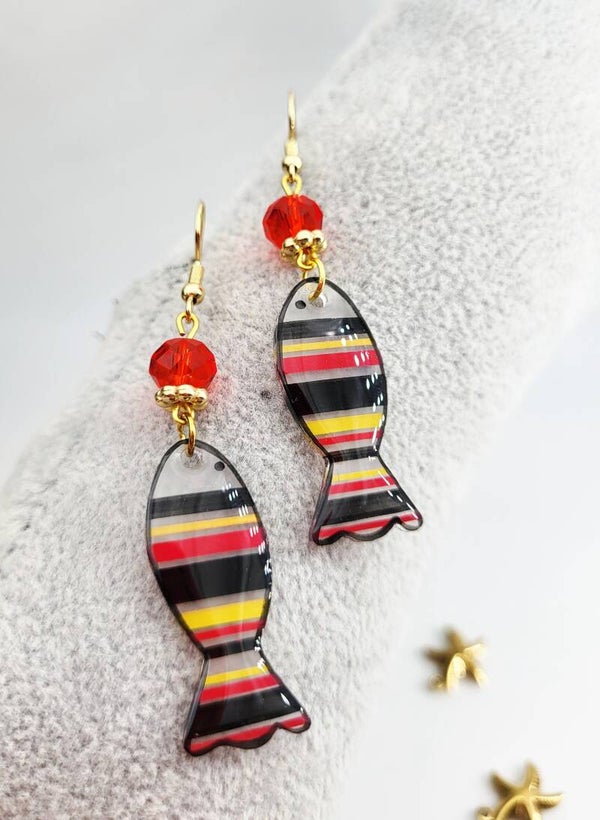 Boucles " Poissons noir jaune rouge "