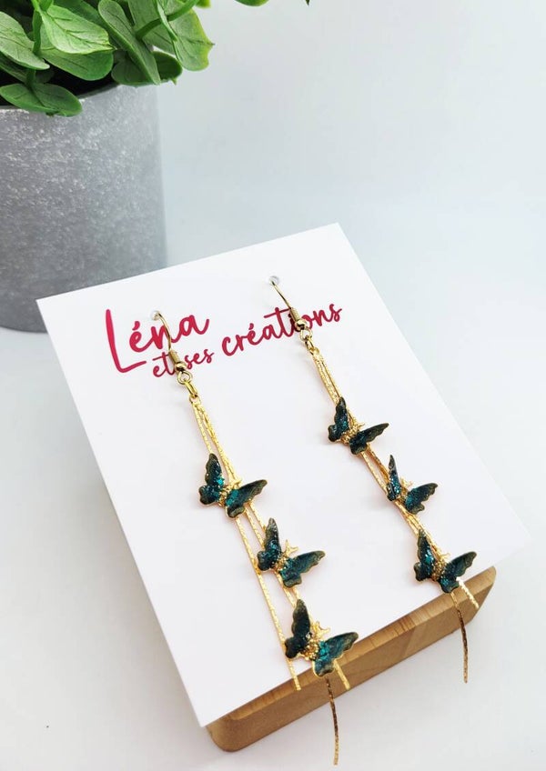 Boucles " Papillons bleus bruns"