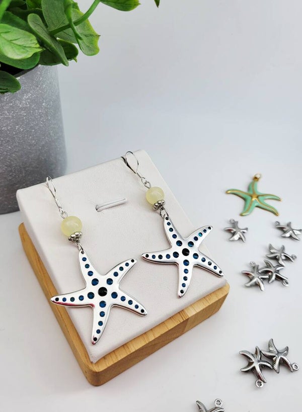 Boucles " Étoiles de mer bleu et jaune"