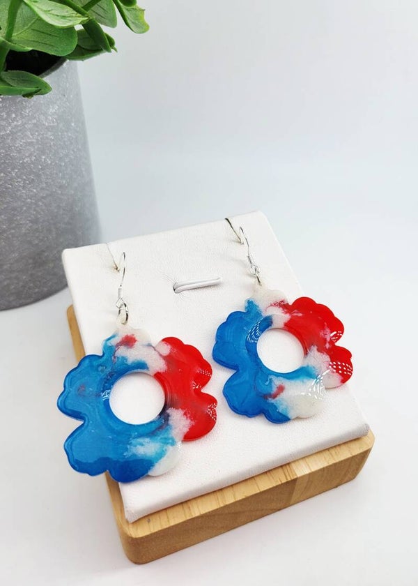 Boucles " Fleurs bleu blanc rouge"