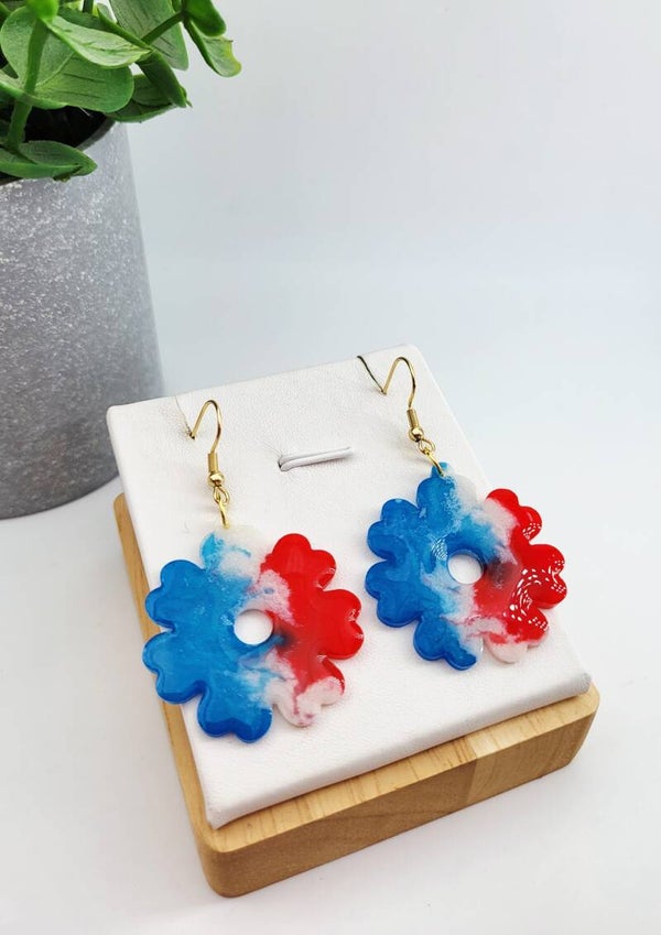 Boucles " Fleurs bleu blanc rouge"