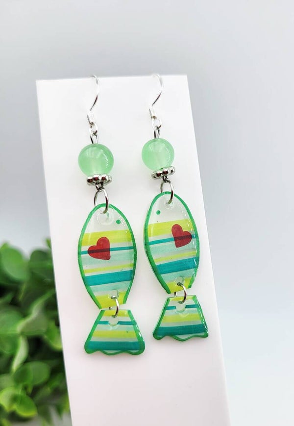 Boucles " Poissons d'amour verts"