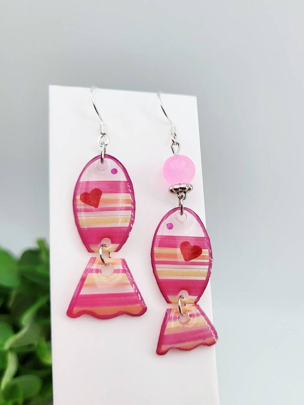 Boucles " Poissons d'amour roses"