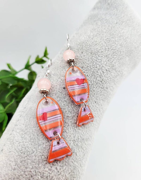 Boucles " Poissons d'amour violet et rouge"