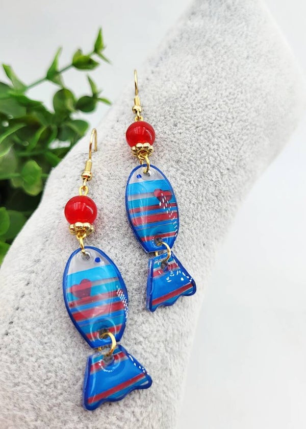 Boucles " Poissons d'amour bleu et rouge "