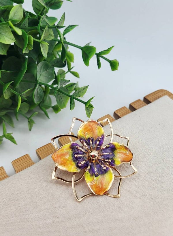 Broche " Violette et orange "