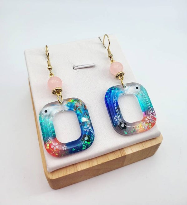 Boucles " Carrés colorés "