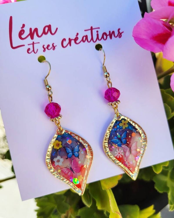 Boucles " Boucles Gouttes élégantes fleuries "