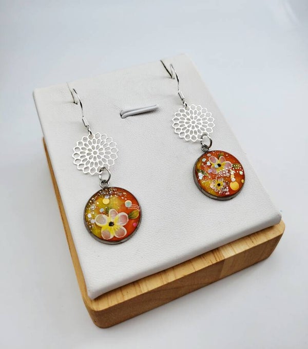 Boucles " Fleurs Oranges délicates"