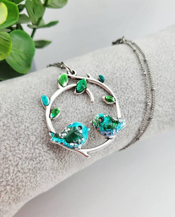 Collier " Oiseaux turquoises "
