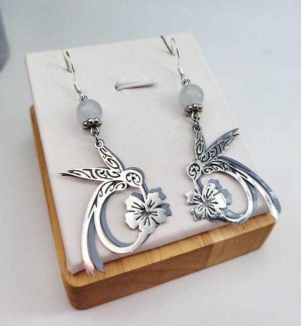 Boucles " Colibris gris argentés "