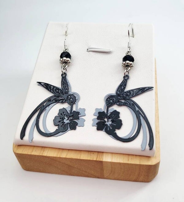 Boucles " Colibris gris noirs "