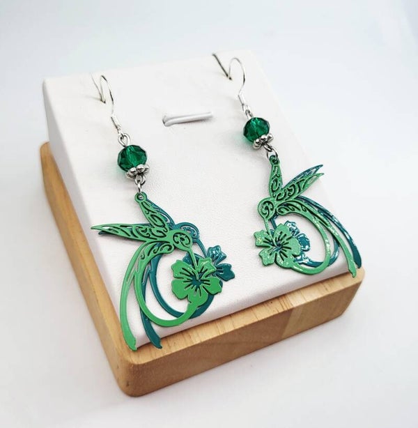 Boucles " Colibris vert  "