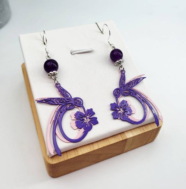 Boucles " Colibris mauves roses "