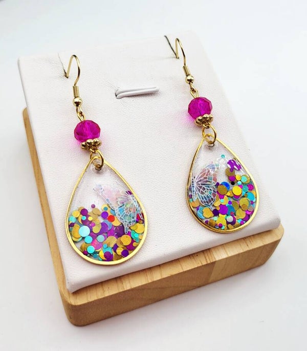 Boucles " Papillons sur un lit de paillettes"