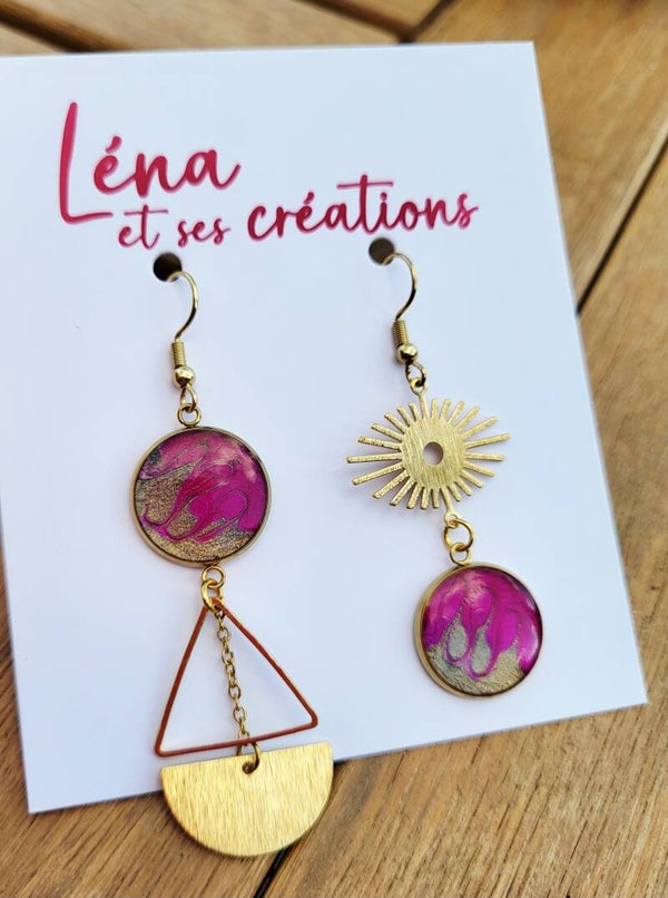 Boucles " Roses asymétriques ensoleillées"