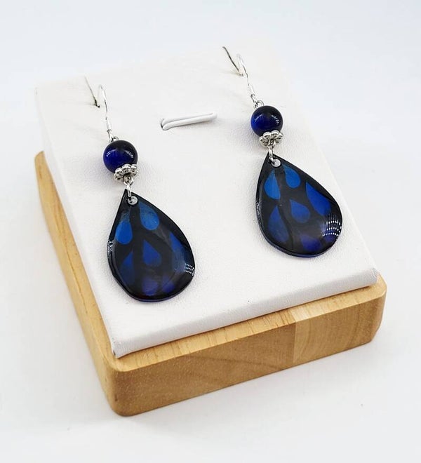 Boucles " Fleurs Gouttes bleues "