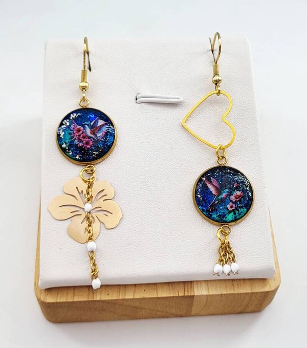 Boucles " Petits Colibris fleuris "